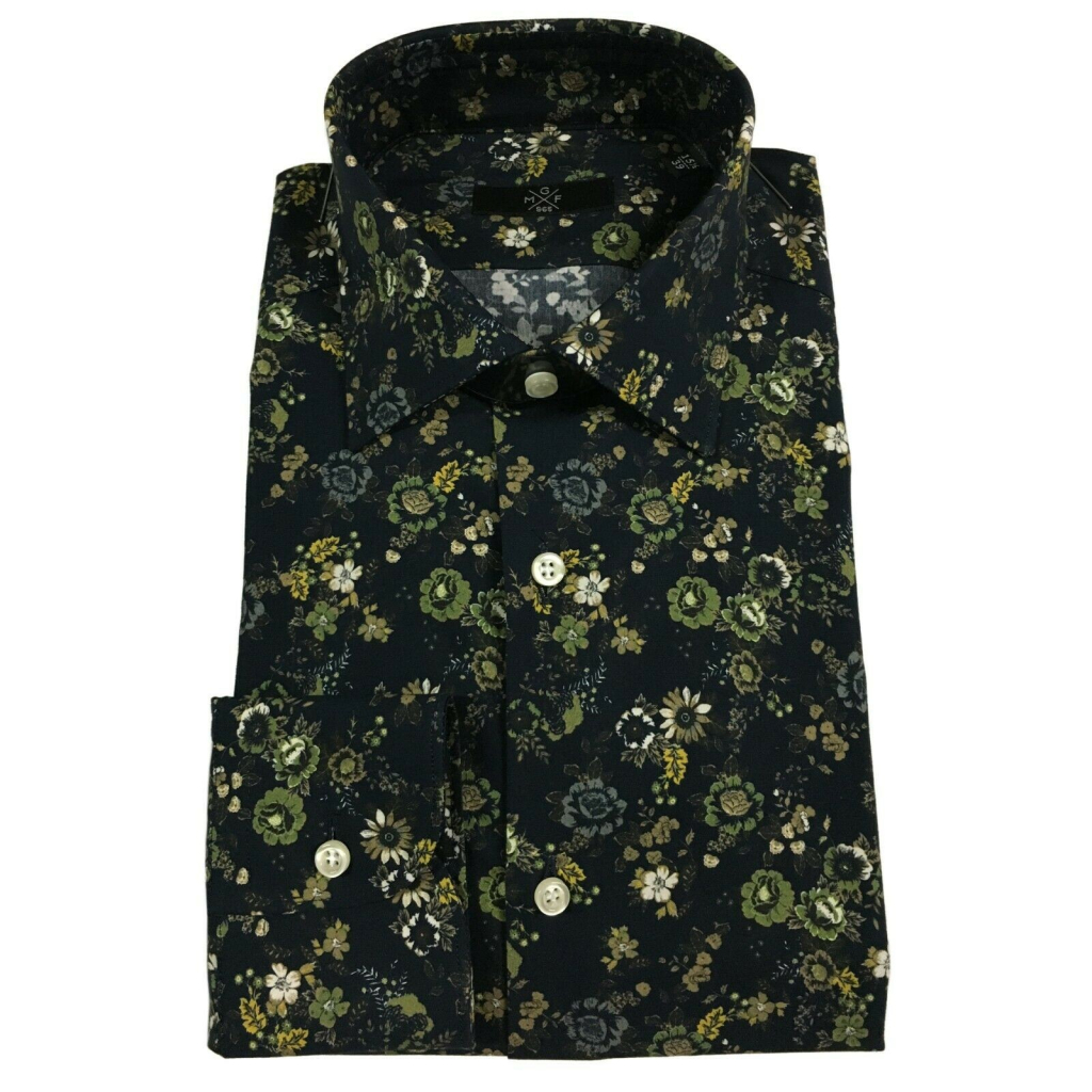 MGF 965 Camicia uomo fantasia fiori blu/verde/beige mod 14 100% cotone MGF 965 Camicia uomo fantasia fiori blu/verde/beige mod 14 100% cotone