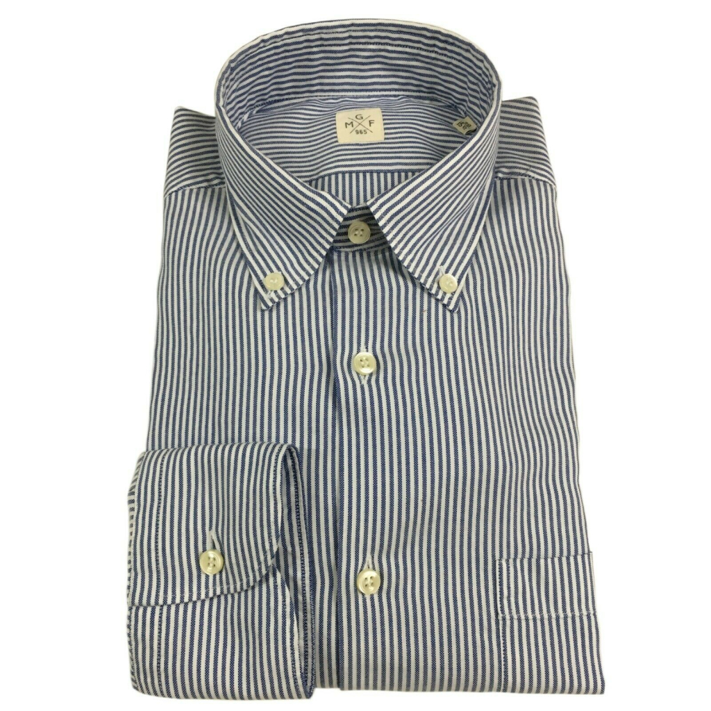 MGF 965 Camicia uomo righe bianco/azzurro button-down mod 92 L.T 100% cotone MGF 965 Camicia uomo righe bianco/azzurro button-down mod 92 L.T 100% cotone