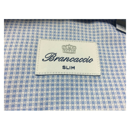 BRANCACCIO shirt man long sleeve white / blue micro pattern mod LUKE ABH1121