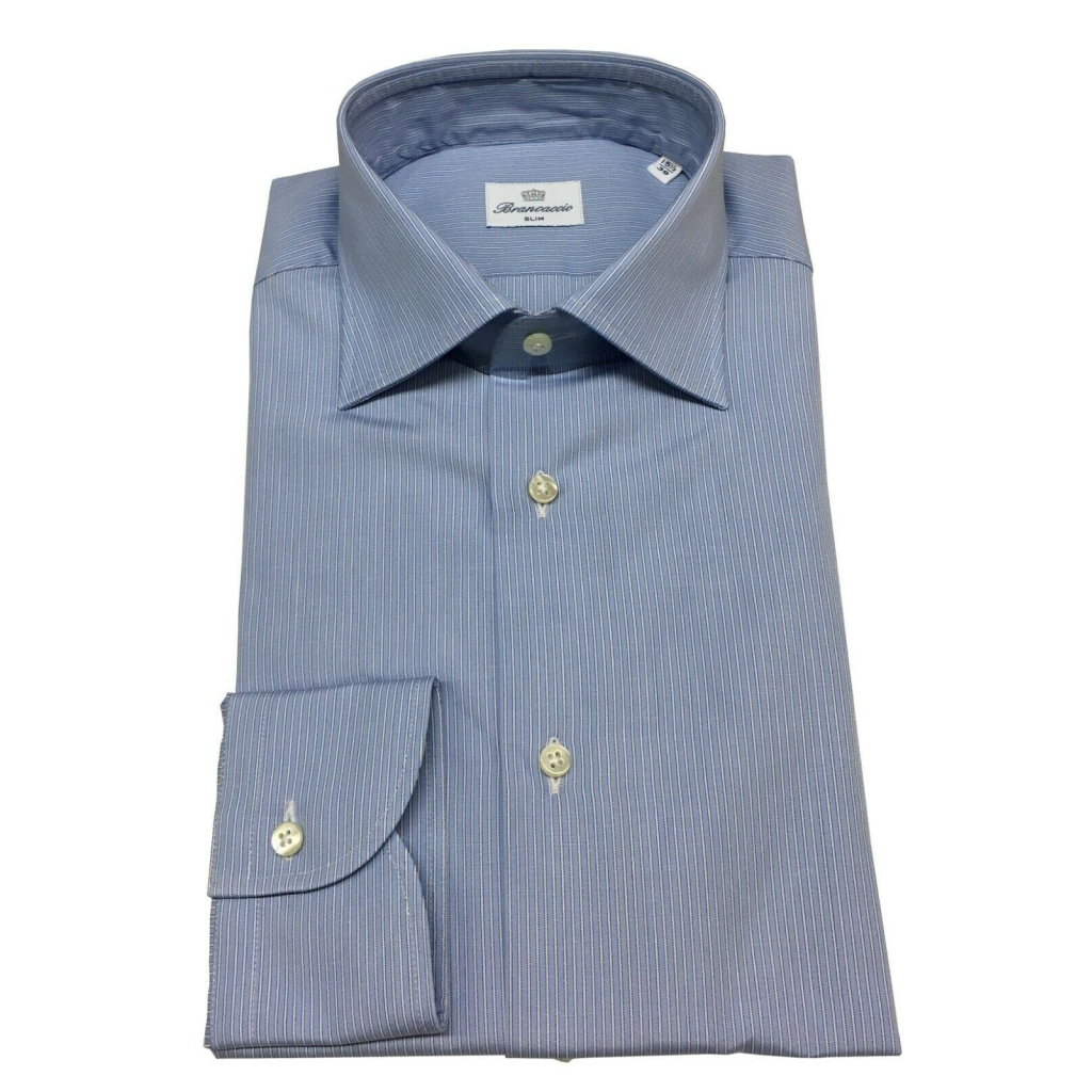 BRANCACCIO men's long sleeve shirt light blue white stripes mod LUKE ABI1401 100% cotton BRANCACCIO men's long sleeve shirt light blue white stripes mod LUKE ABI1401 100% cotton