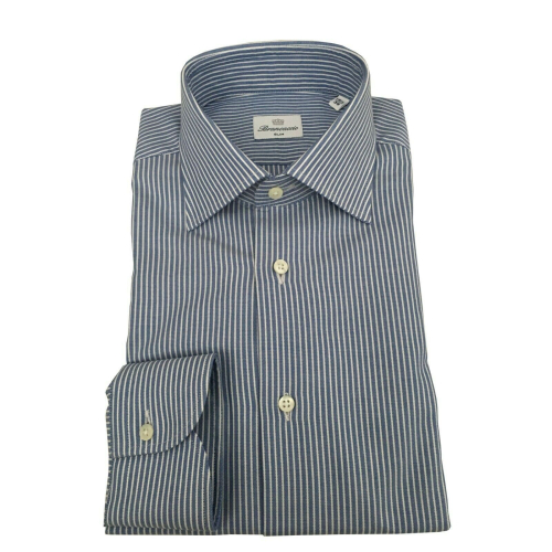 BRANCACCIO camicia uomo manica lunga celeste riga bianca mod LUKE ABL2311