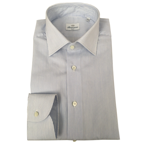 BRANCACCIO camicia uomo manica lunga bianca righe azzurro mod LUKE ABH0401