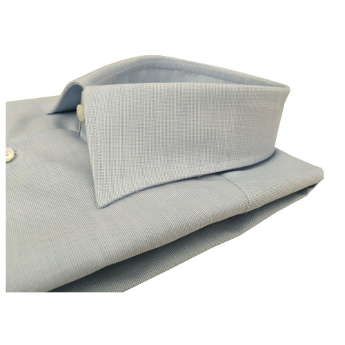 BRANCACCIO shirt man long sleeve white / light blue micro pattern mod LUKE ABH1151