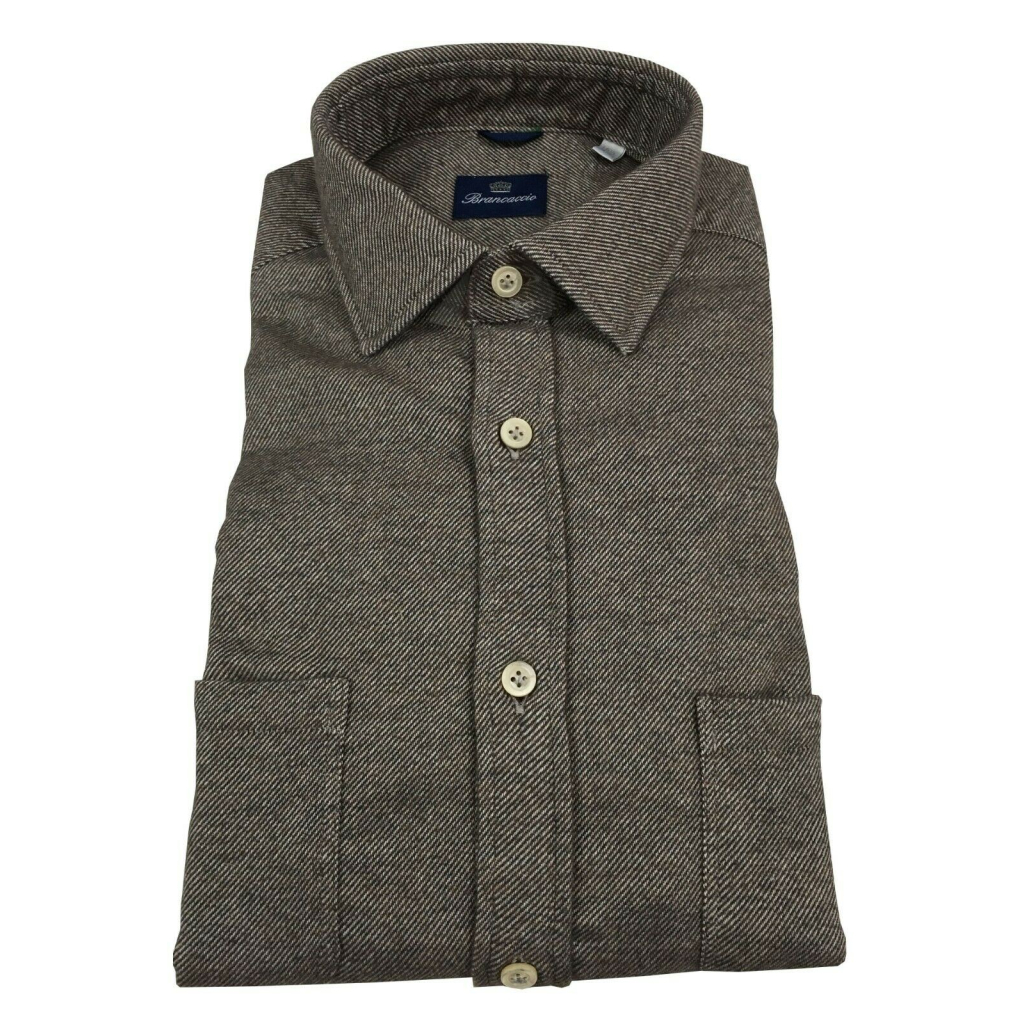 BRANCACCIO man long sleeve shirt flannel brown / ecru double pocket mod MARTIN ABL0404 BRANCACCIO man long sleeve shirt flannel brown / ecru double pocket mod MARTIN ABL0404