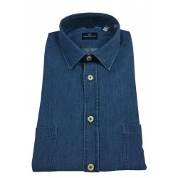 BRANCACCIO camicia uomo manica lunga denim leggero doppio taschino mod MARTIN ABF0201