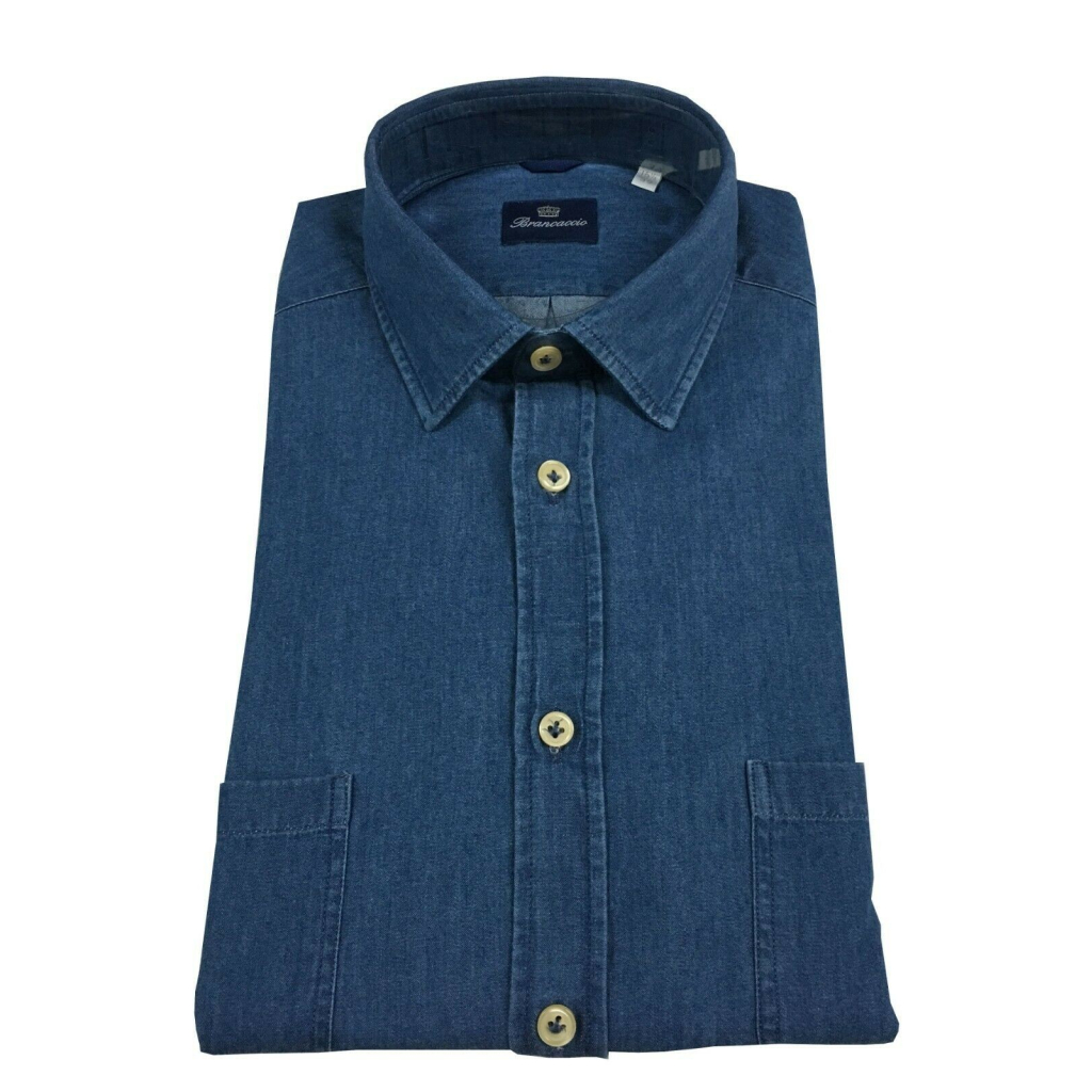 BRANCACCIO camicia uomo manica lunga denim leggero doppio taschino mod MARTIN ABF0201