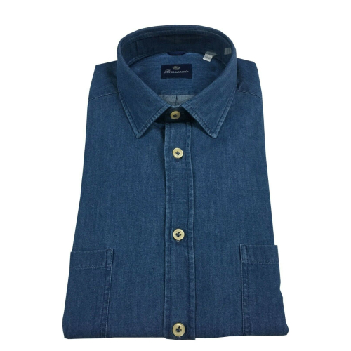 BRANCACCIO camicia uomo manica lunga denim leggero doppio taschino mod MARTIN ABF0201