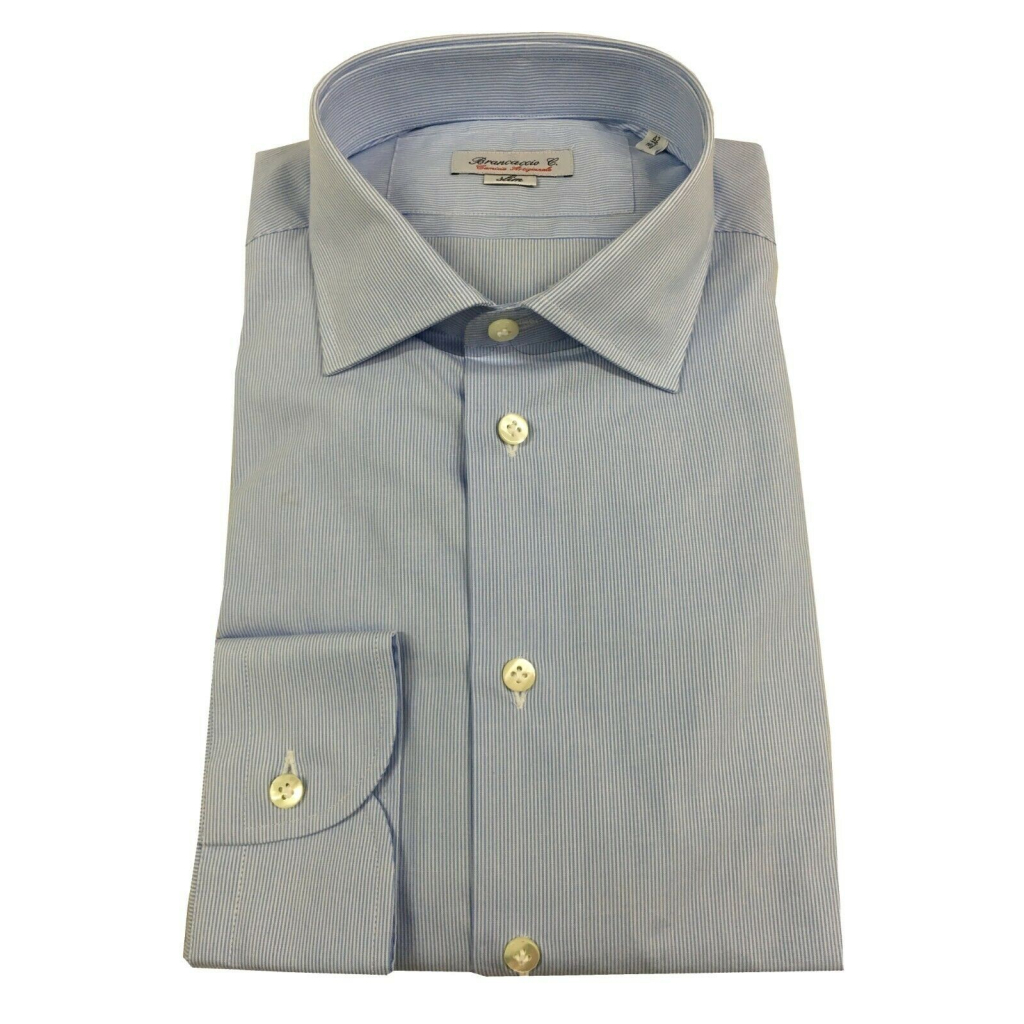 BRANCACCIO camicia uomo manica lunga micro riga bianco cielo art. ab65901