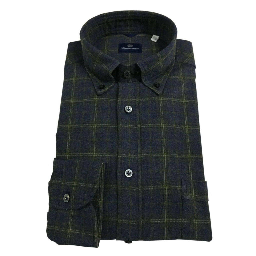 BRANCACCIO Camicia Uomo flanella blu/verde mod NICK ABF1603 100% cotone