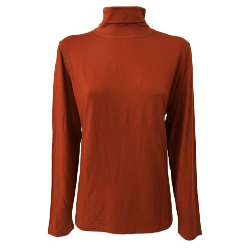 ELENA MIRO ' t- shirt donna collo alto colore mattone 95 % viscosa 5 % elastan