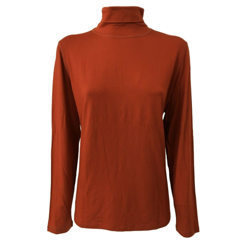 ELENA MIRO ' t- shirt donna collo alto colore mattone 95 % viscosa 5 % elastan