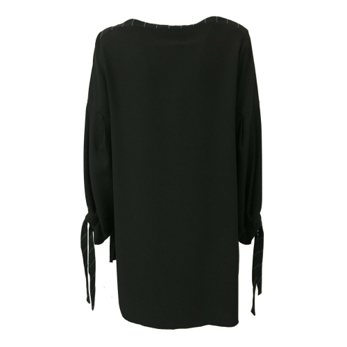 TADASHI blusa donna scollo barca  tessuto fluido nero con inserti gessato nero/bianco TPE192169  MADE IN ITALY