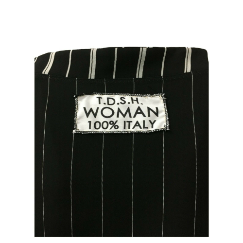 TADASHI women's blouse boat neckline fluid fabric black with pinstripe inserts white/black TPE192097MADE IN ITALY