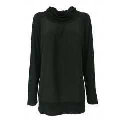 ELENA MIRÒ women's long sleeve black t-shirt with front fabric 97% silk 3% elastane + 95% viscose 5% elastane