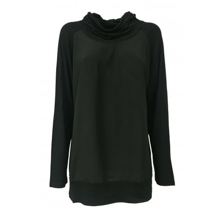 ELENA MIRÒ women's long sleeve black t-shirt with front fabric 97% silk 3% elastane + 95% viscose 5% elastane