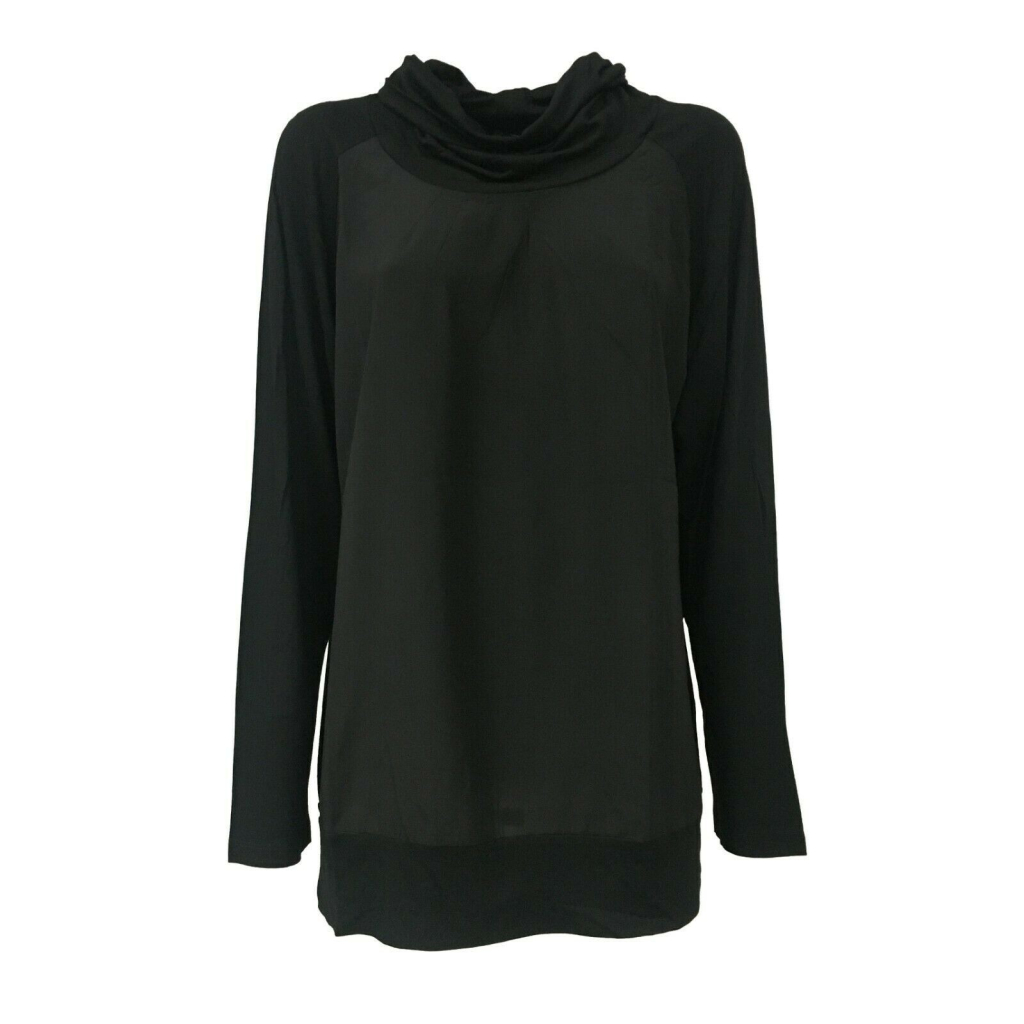 ELENA MIRÒ women's long sleeve black t-shirt with front fabric 97% silk 3% elastane + 95% viscose 5% elastane