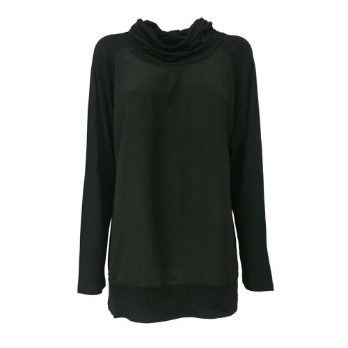 ELENA MIRÒ women's long sleeve black t-shirt with front fabric 97% silk 3% elastane + 95% viscose 5% elastane