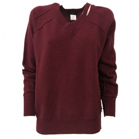 SO.BE women's sweater over bordeaux with rips 100% wool mod 9508 MADE IN ITALY