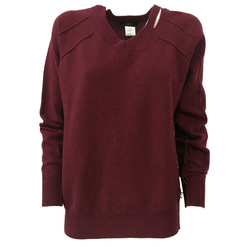 SO.BE women's sweater over bordeaux with rips 100% wool mod 9508 MADE IN ITALY