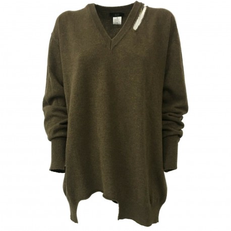 SO.BE women's sweater over brown with rips 100% wool mod 9510 MADE IN ITALY