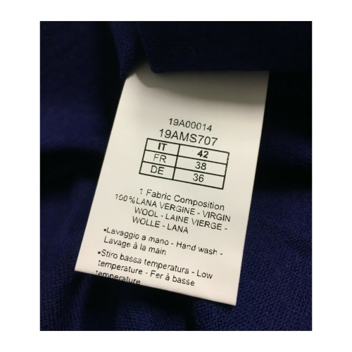 ANNA SERAVALLI Maglia donna girocollo asimmetrica bluette mod S707 100% lana
