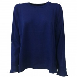 ANNA SERAVALLI woman sweater bluette asymmetric mod S707 100% wool