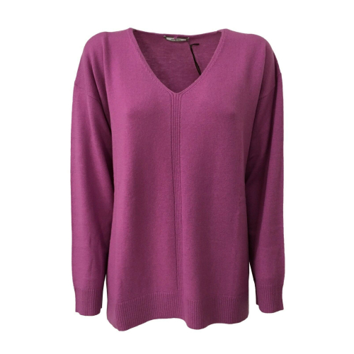 ELENA MIRÒ, maglia donna scollo a V glicine con collo staccabile  90% lana 10% cashmere