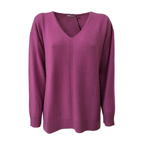 ELENA MIRÒ, maglia donna scollo a V glicine con collo staccabile  90% lana 10% cashmere