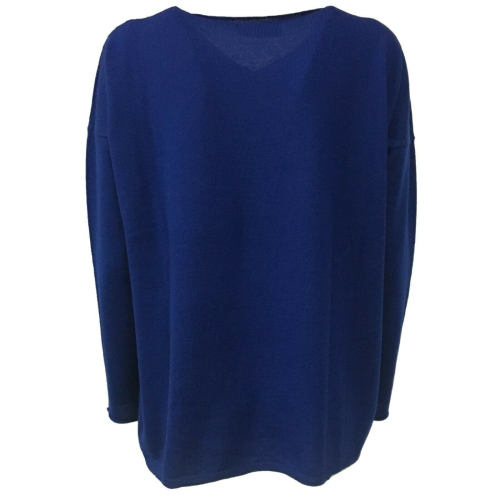 ANNA SERAVALLI woman sweater over bluette 100% wool mod S737 MADE IN ITALY