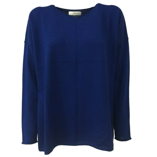 ANNA SERAVALLI woman sweater over bluette 100% wool mod S737 MADE IN ITALY