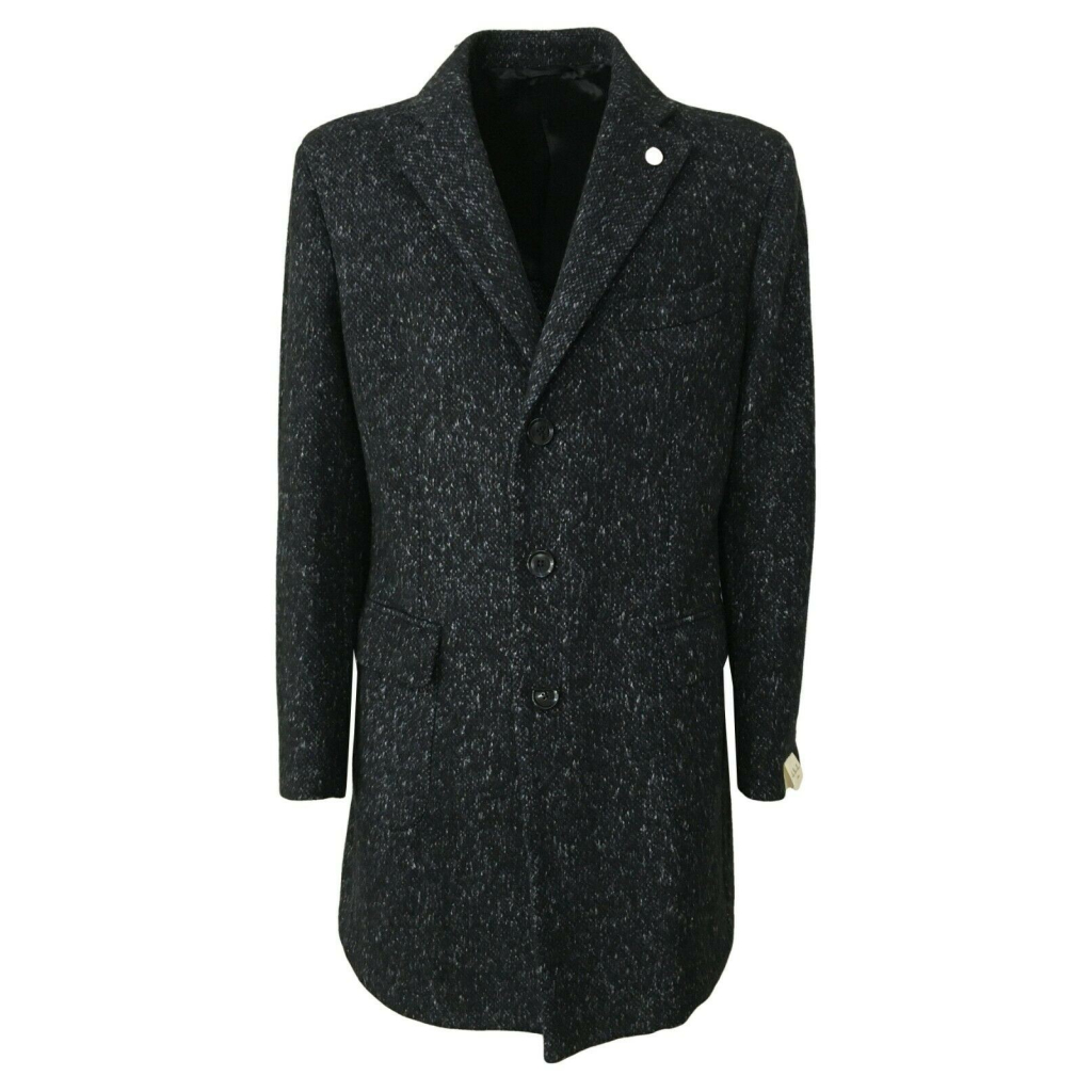 LUIGI BIANCHI cappotto uomo blu melange con martingala dietro