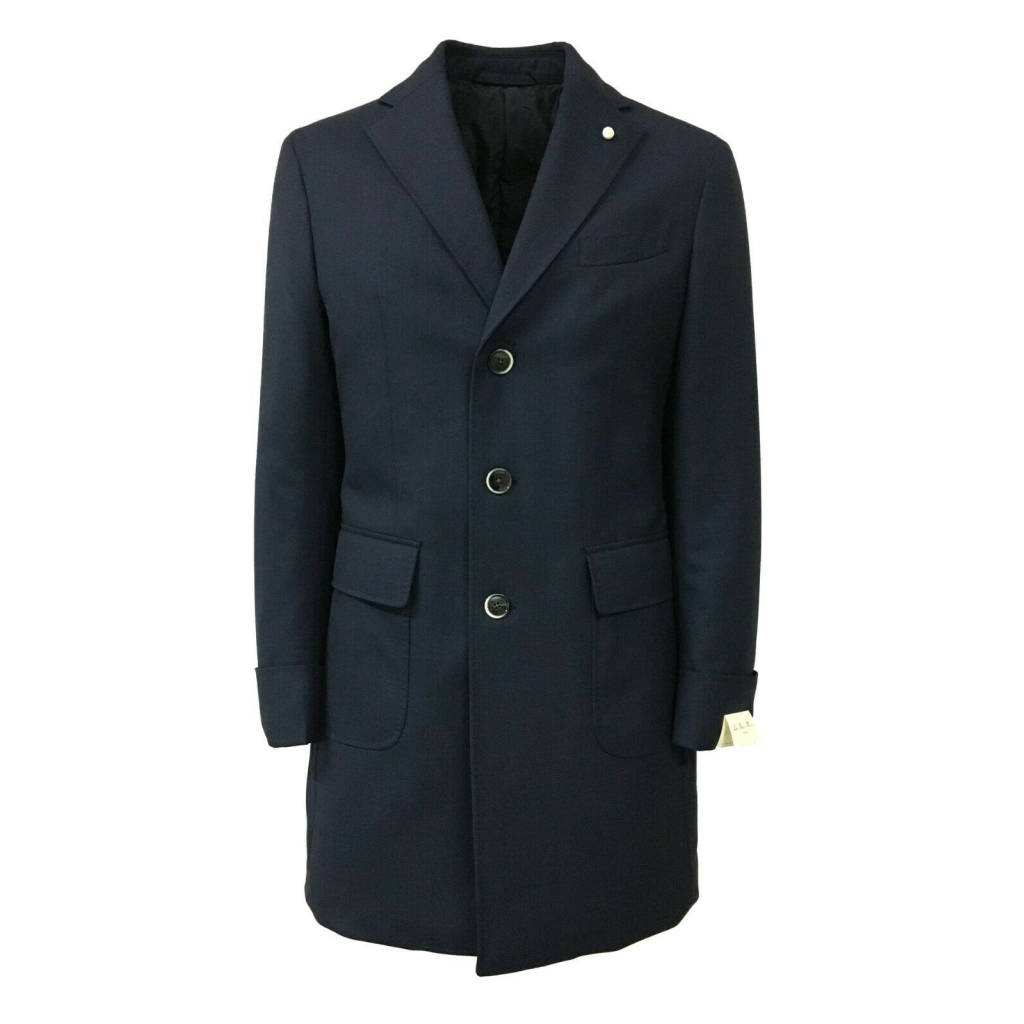 LUIGI BIANCHI MANTOVA cappotto uomo blu chiaro con martingala 100% lana