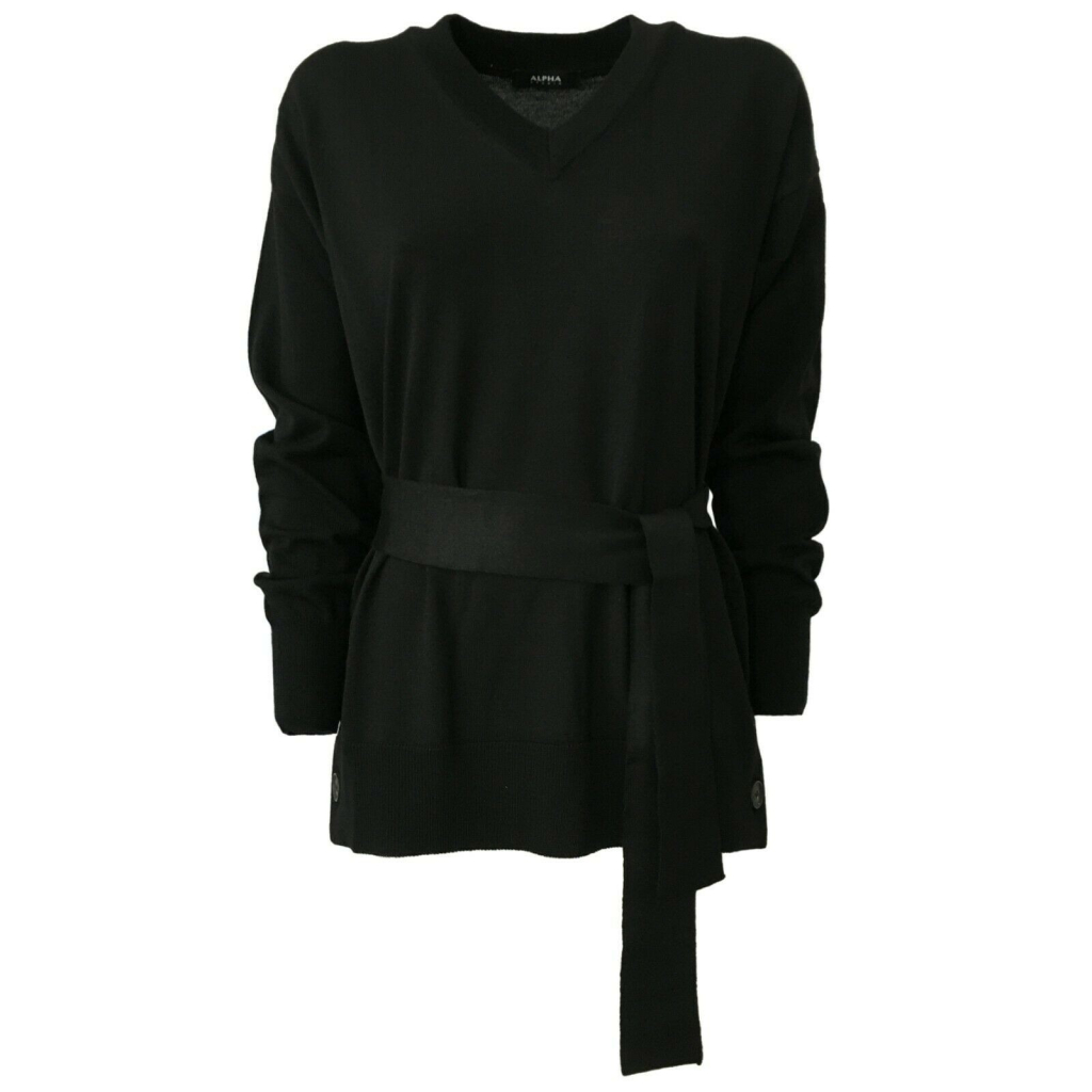 ALPHA STUDIO women's sweater with belt  v-neck art AD-2032A 100% wool