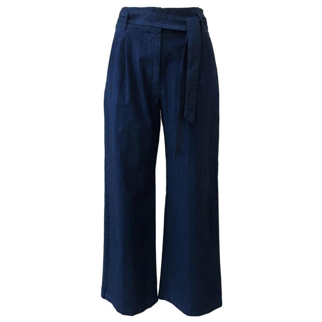 4.10 by BKØ Pantalone donna bluette con cintura mod DD19040 RIGATO MADE IN ITALY