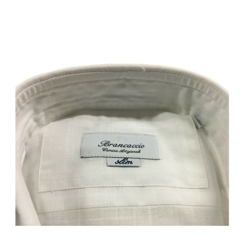 BRANCACCIO camicia uomo slim manica lunga bianco fiammata mod GIO’ BN11801