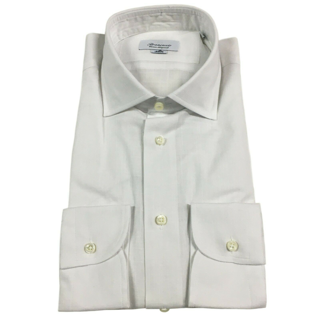 BRANCACCIO camicia uomo slim manica lunga bianco fiammata mod GIO’ BN11801