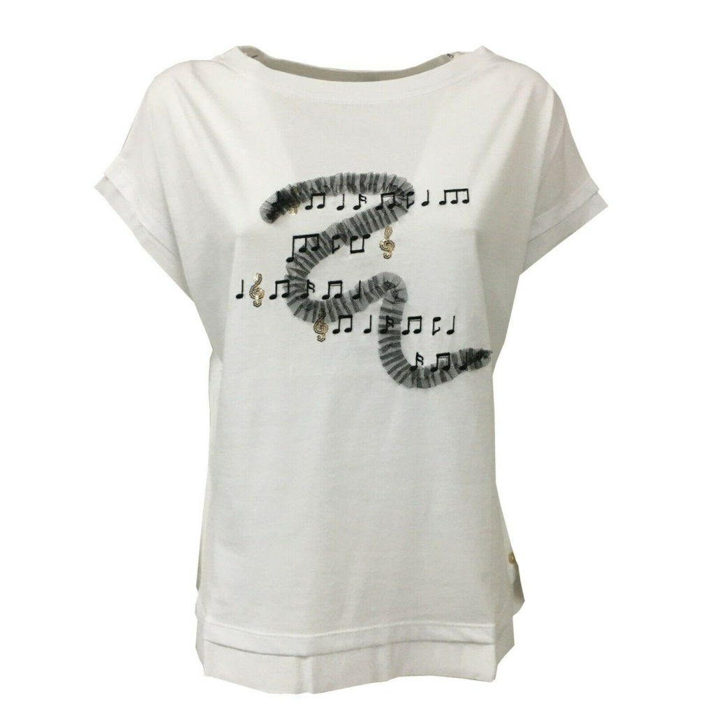 PENNYBLACK t-shirt donna manica scesa BIANCA con applicazioni mod REDDITO 100% cotone
