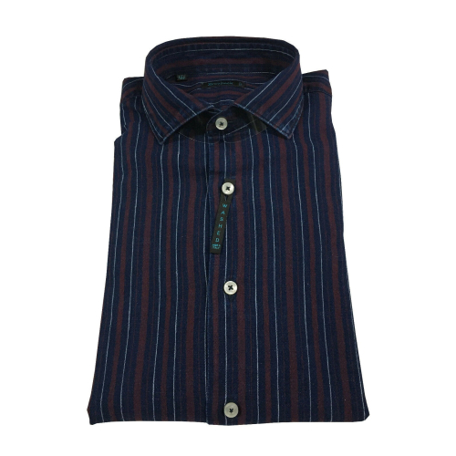 BROUBACK camicia uomo manica lunga righe larghe blu / bordeaux LAVATO NISIDA N27 col 88