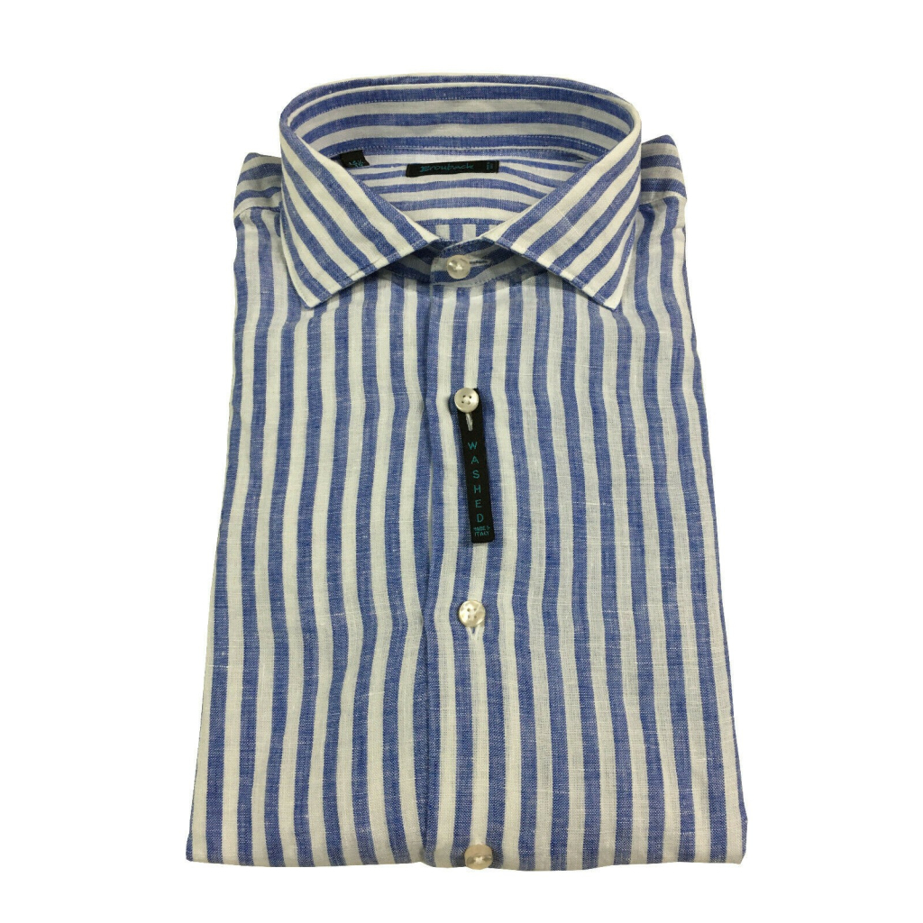 BROUBACK camicia uomo manica lunga righe Azzurro / bianco WASHED NISIDA N66 BROUBACK camicia uomo manica lunga righe Azzurro / bianco WASHED NISIDA N66