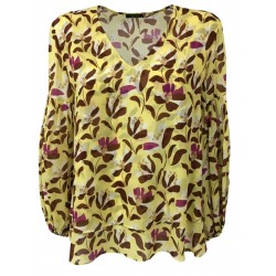 HANITA woman long sleeve blouse yellow dark brown / fuchsia pattern H.M2101.2795 MADE IN ITALY