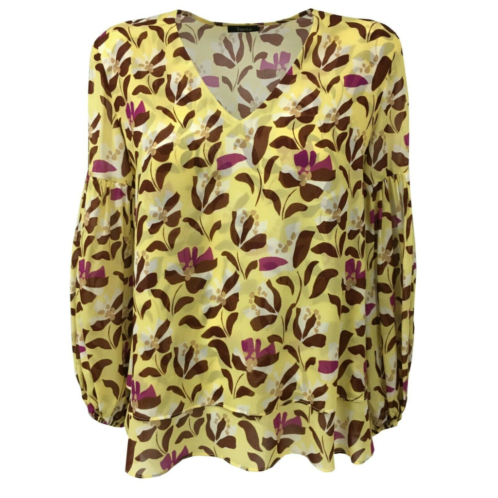 HANITA woman long sleeve blouse yellow dark brown / fuchsia pattern H.M2101.2795 MADE IN ITALY