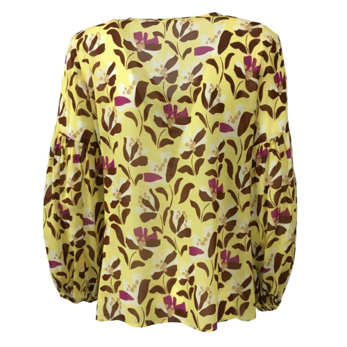 HANITA woman long sleeve blouse yellow dark brown / fuchsia pattern H.M2101.2795 MADE IN ITALY