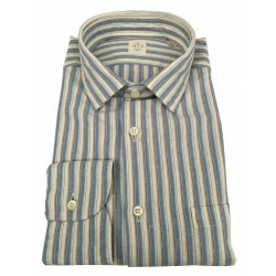 MGF 965 camicia uomo manica lunga con taschino righe ecru/celeste/cuoio 10.TG.L 901321