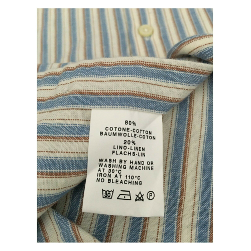 MGF 965 camicia uomo manica lunga con taschino righe ecru/celeste/cuoio 10.TG.L 901321