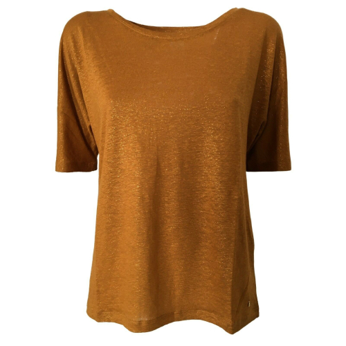 DES PETITS HAUTS T-shirt donna punti oro manica corta mod HALIMATOU 2 100% lino