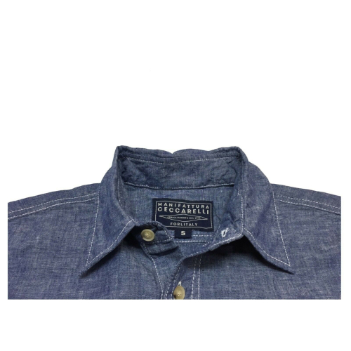 MANIFATTURA CECCARELLI camicia uomo chambray blu mod 703 QA 45%cotone 55%lino