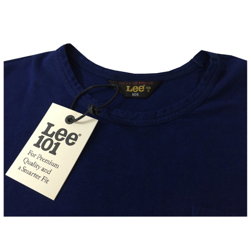 LEE 101 man crew neck t-shirt with pocket LINEN COTTON TEE pad blue mod L90AHKPI