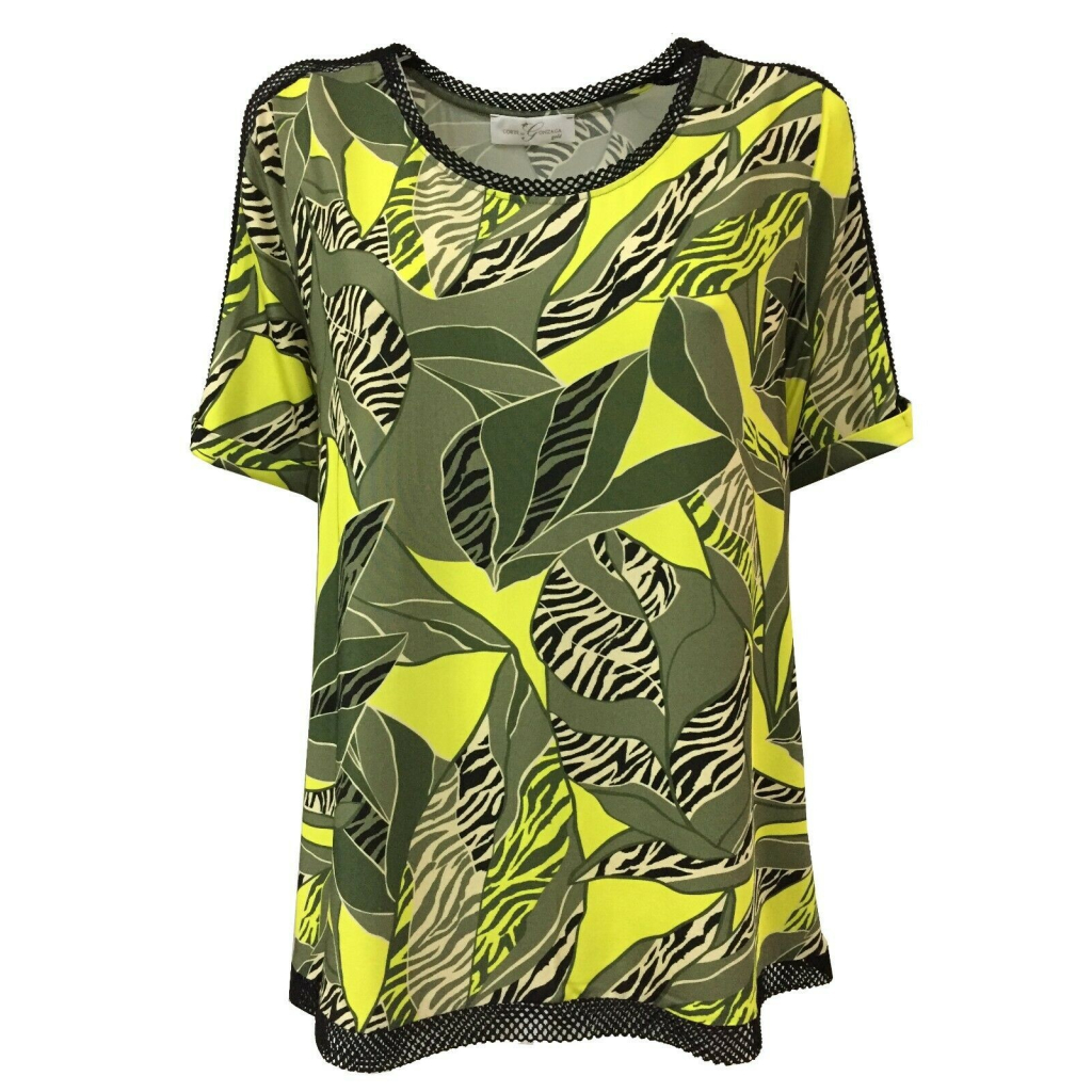 CORTE DEI GONZAGA GOLD maglia mezza manica jersey fantasia militare/giallo con inserti rete nera