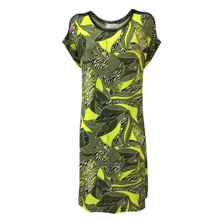 CORTE DEI GONZAGA GOLD abito donna manica scesa jersey fantasia militare/giallo con inserti rete nera