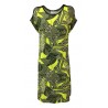 CORTE DEI GONZAGA GOLD woman dress dropped sleeve military / yellow fantasy jersey with black mesh inserts